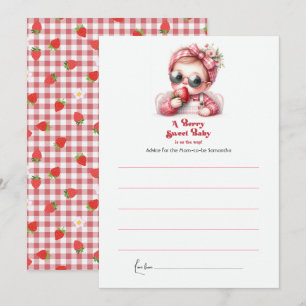 Strawberry Pink Gingham Berry Sweet Baby Shower Advice Card