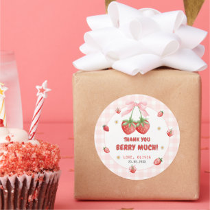 Strawberry Pink Gingham Birthday Thank You Sticker