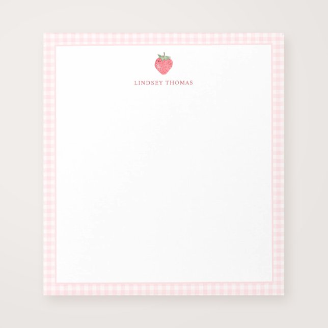 Strawberry Pink Gingham Border Personalised Notepad (Creator Uploaded)