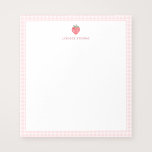 Strawberry Pink Gingham Border Personalized Notepad<br><div class="desc">A cute strawberry notepad that you can personalize for a custom gift. This design features a red hand-painted watercolor strawberry and pink gingham border. Change the font style and color to any of your choice.</div>