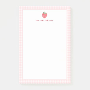 Strawberry Pink Gingham Border Personalized Post-it Notes