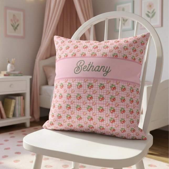 Strawberry Pink Gingham Check Pattern Cushion (Creator Uploaded)