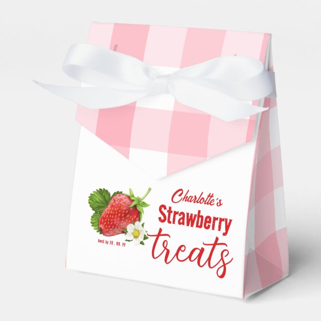Strawberry Pink Gingham Favour Box (Front Side)