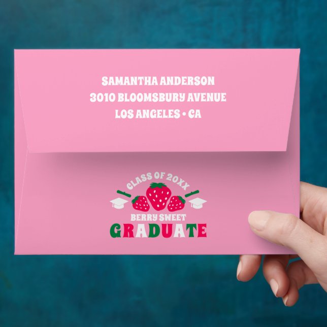 Strawberry Pink Graduation Return Address Envelope (Hand)