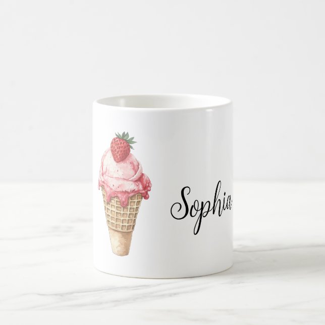 Strawberry Pink Ice Cream Cone Coffee Mug (Center)
