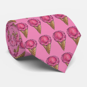 Strawberry Pink Ice Cream Waffle Cone Foodie Tie