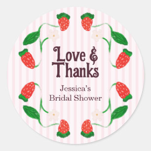 Strawberry Pink Love and Thanks Baby Shower Classic Round Sticker