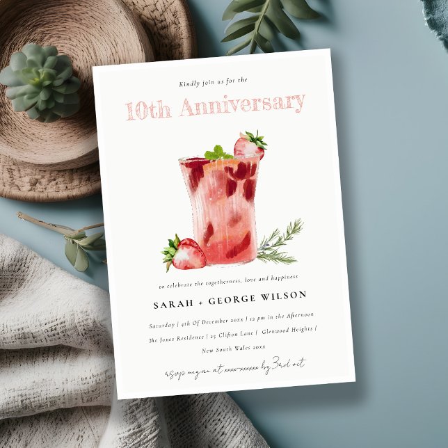 Strawberry Pink Margarita Any Year Anniversary Invitation (Creator Uploaded)