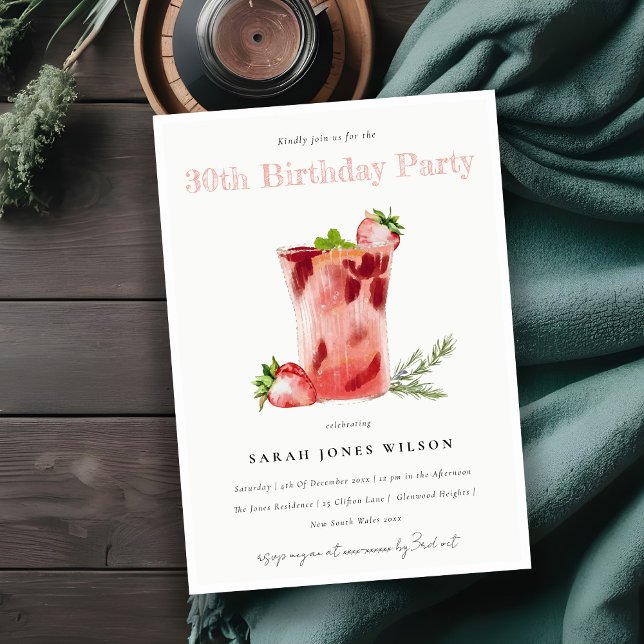 Strawberry Pink Margarita Cocktail Any Birthday Invitation (Creator Uploaded)