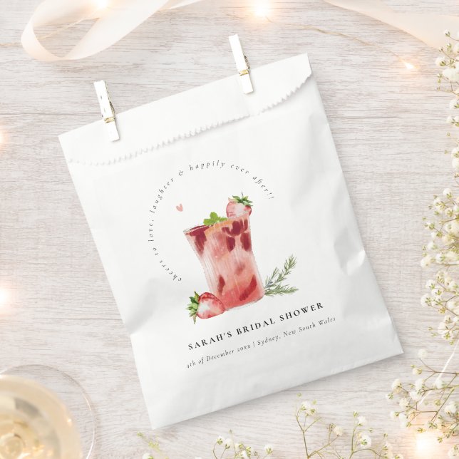 Strawberry Pink Margarita Cocktail Bridal Shower Favour Bags (Clipped)