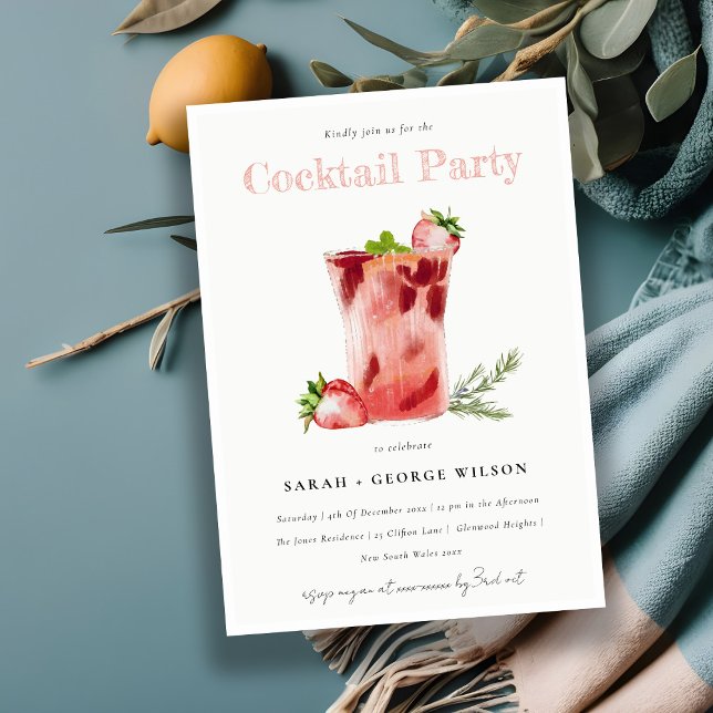 Strawberry Pink Margarita Cocktail Pool Party Invitation (Creator Uploaded)