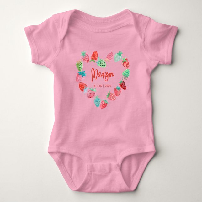 Strawberry Pink New Born Baby Shower  Bodysuit (Front)