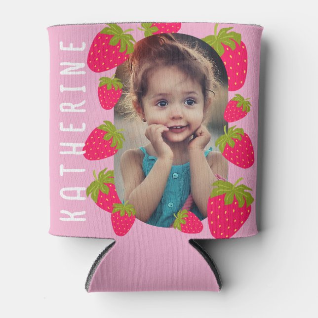 Strawberry Pink Photo Can Cooler (Front)