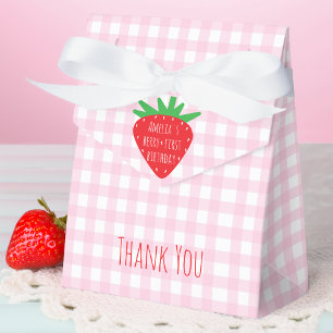 Strawberry & Pink Plaid Girl Berry First Birthday Favour Box