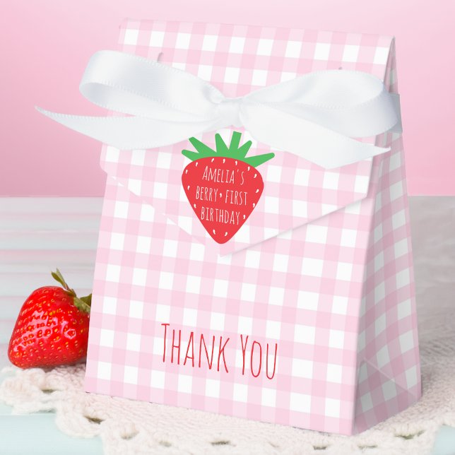 Strawberry & Pink Plaid Girl Berry First Birthday  Favour Box (Creator Uploaded)