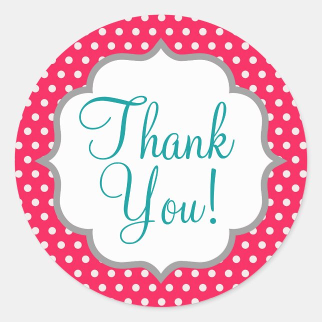 Strawberry Pink Polka Dots Classic Round Sticker (Front)