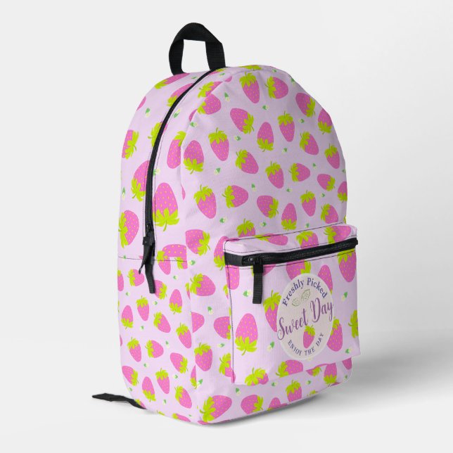 Strawberry Pink  Printed Backpack (Back Corner Left)