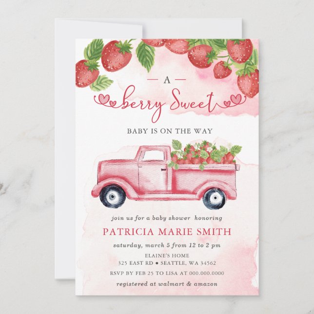Strawberry Pink Red Berry Sweet Baby Shower Invitation (Front)