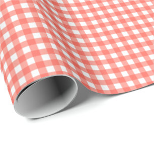 Strawberry Pink Simple Plaid Wrapping Paper