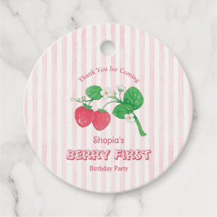 Strawberry Pink Stripes Girl Berry First Birthday Favour Tags