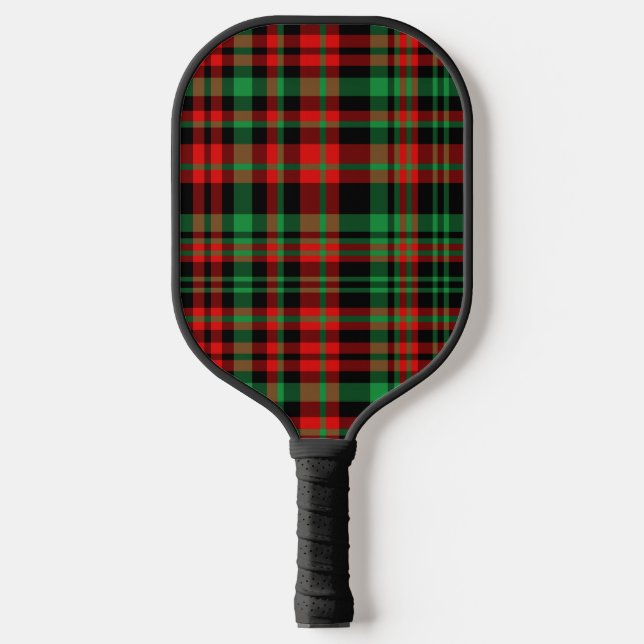 Strawberry Plaid - Red, Green, Black Plaid Pickleball Paddle (Front)