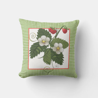 Strawberry Plant with Green Gingham Border Cushion