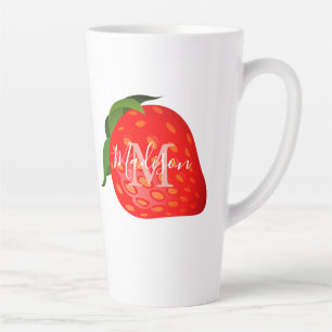 Strawberry Power Girl Monogram Initial Name Latte Mug