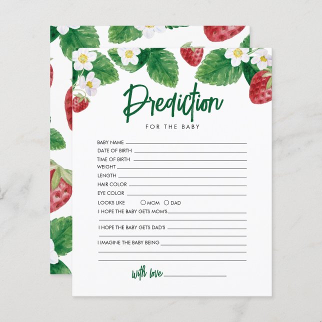 Strawberry Prediction For Baby Shower Game (Front/Back)
