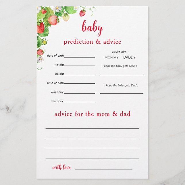 Strawberry Predictions and Advice Flyer (Front)