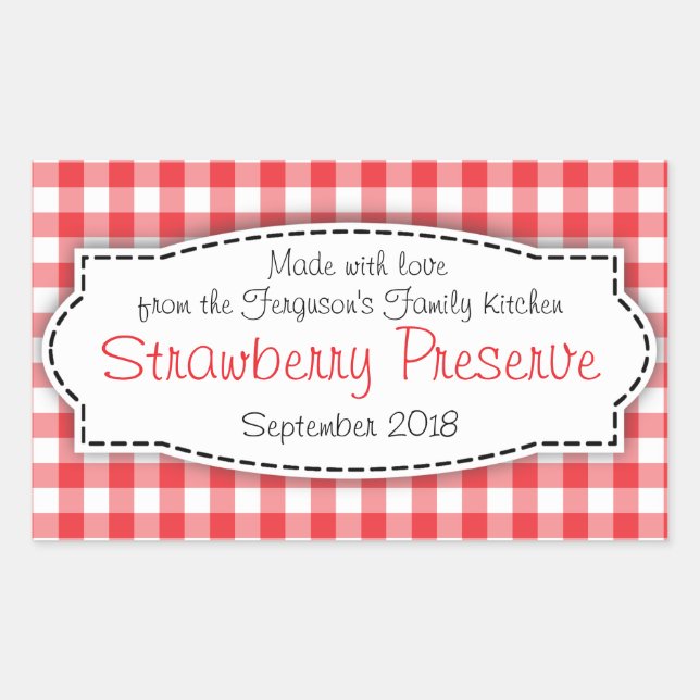 Strawberry preserve or jam jar food label sticker (Front)