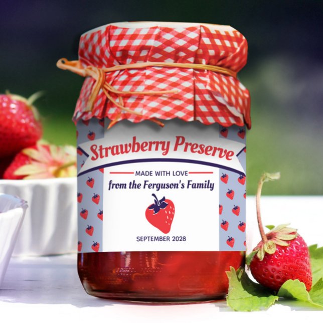 Strawberry preserve or jam jar food label sticker (Creator Uploaded)