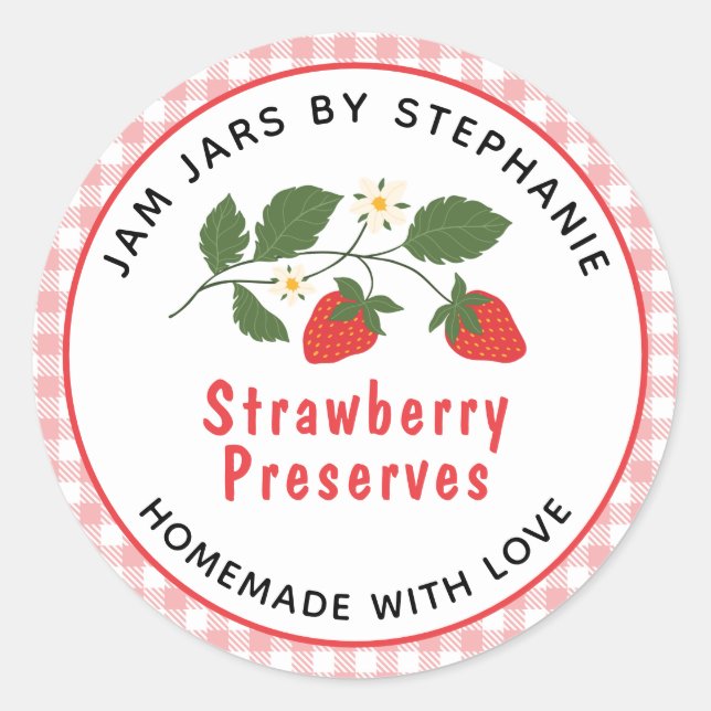 Strawberry Preserves Homemade with Love Canning Classic Round Sticker (Front)