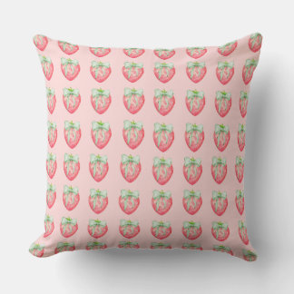 Strawberry Print Green Bow Coquette Kids Girl Room Cushion
