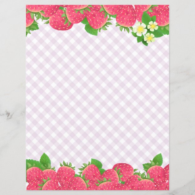 Strawberry Purple Gingham Stationery Paper (Front)