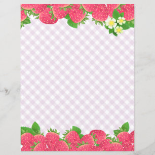 Strawberry Purple Gingham Stationery Paper