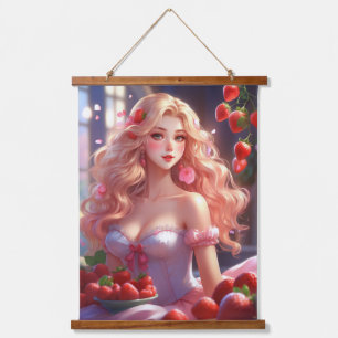 Strawberry queen Wood Topped Wall Tapestry