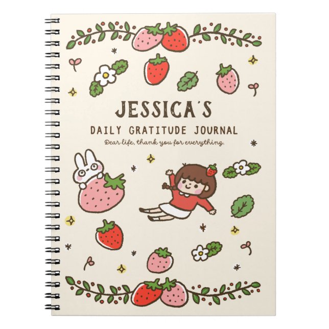 Strawberry Rabbit Gratitude Journal Personalised  (Front)