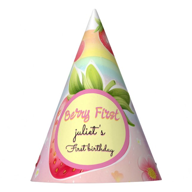 strawberry rainbow berry first 1st birthday party hat (Front)