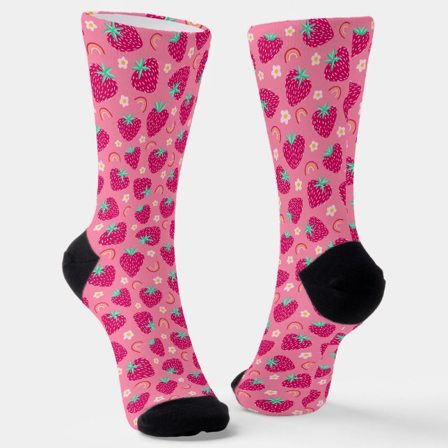 Strawberry Rainbow Daisy pattern Socks (Angled)