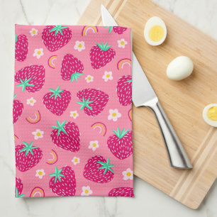 Strawberry Rainbow Daisy pattern Tea Towel