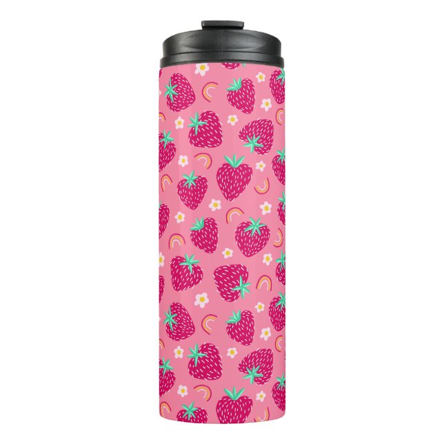 Strawberry Rainbow Daisy pattern Thermal Tumbler (Front)
