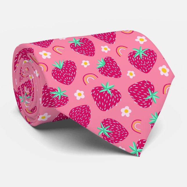 Strawberry Rainbow Daisy pattern Tie (Rolled)