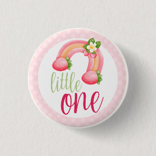 Strawberry Rainbow Gnome Baby Girl's 1st Birthday 3 Cm Round Badge