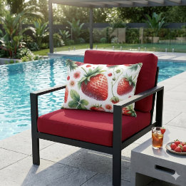 Strawberry Red Berry on White Outdoor Cushion