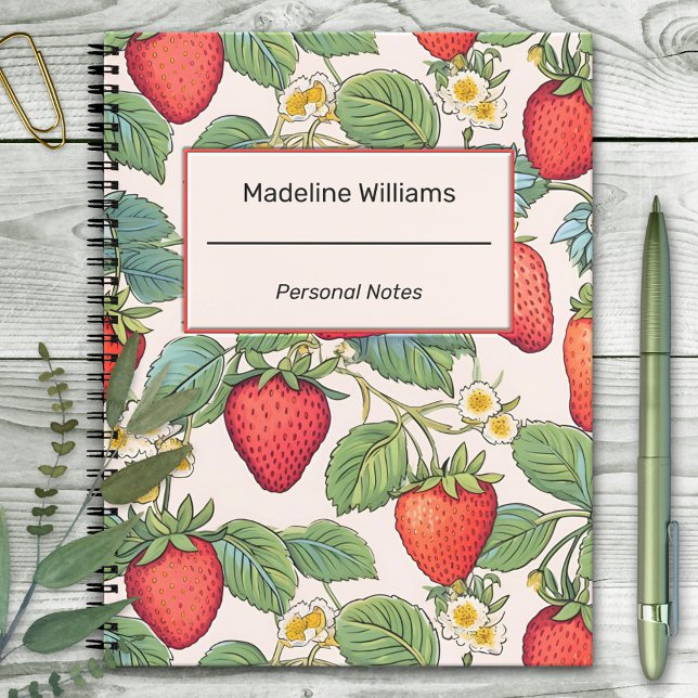 Strawberry Red Pattern  Notebook (Notebook featuring a strawberry pattern on the front and red polka dot pattern on the back)