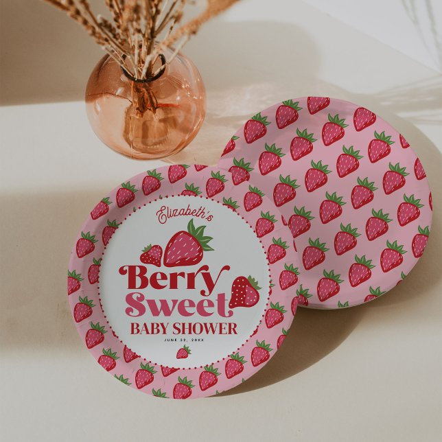 Strawberry Red Pink Berry Sweet Baby Shower Paper Plate (Creator Uploaded)