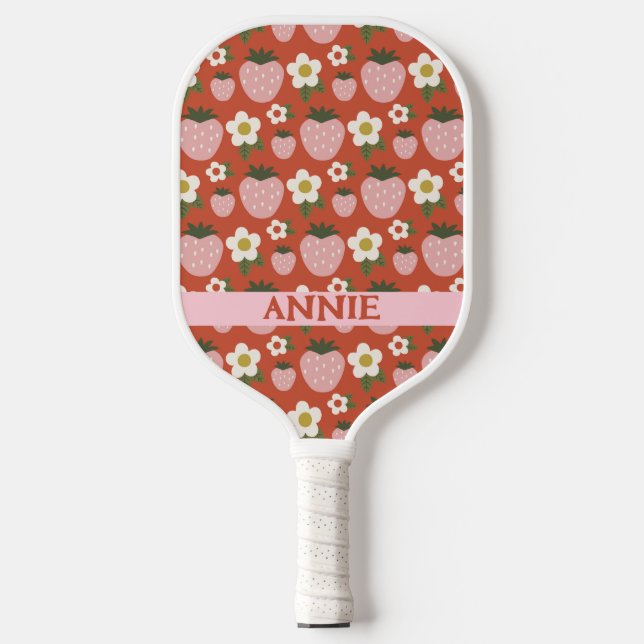 Strawberry Red Pink Personalised Pickleball Paddle (Front)
