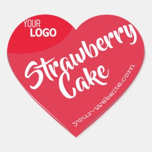 Strawberry Red Silver Frame Logo Template Baking  Heart Sticker