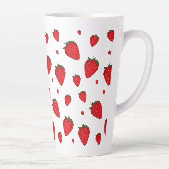 Strawberry Red White Fruit Pattern Latte Mug (Right)