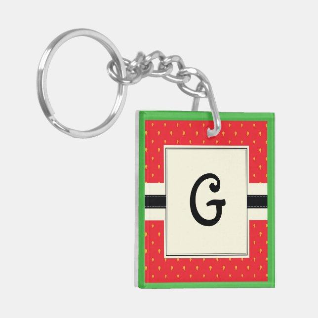 Strawberry retro 80's design monogramm funny fruit key ring (Front Left)
